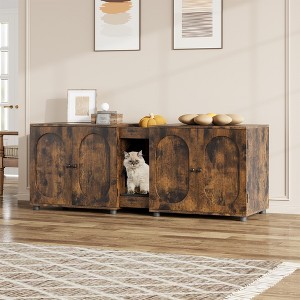 55.1" Large Double Cat Litter Box Enclosure with Modern Rattan Doors, Ventilated Wooden Cabinet for 2 Cats, Includes Litter Pad, Easy to Clean - 1 of 4