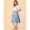INSPIRE CHIC Women's Midi Solid Elastic Waist Flare Tiered A-Line Skirt with Pockets - 2 of 4