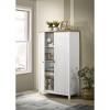 Vynxaria 35" White Storage Cabinet with Oak Accents and Slatted Panel Design - 3 of 4