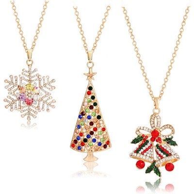 Christmas Tree Pendant Necklace for Women - Crystal Snow & Bell Charm, Xmas Gift for Wife/Mom