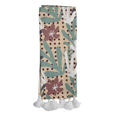 Floral Pattern 27 x 18 Inch Woven Kitchen Tea Towel with Hand Sewn Tassels - Foreside Home & Garden