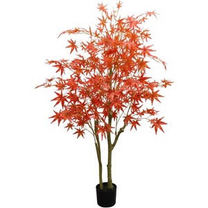 4ft Artificial Maple Tree, Large Faux Tree Soft Silk Autumn Maple Decorative Plant with Plastic Pot for Party Home Living Room Decoration - 1 of 4