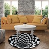 NewHome"3D Visual Anti-Slip Illusion Round Rug Doormat for Living Room, Unique Carpet Floor Mat"Black&White - 3 of 4