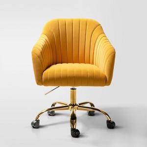 Alex Velvet Height-adjustable Swivel Task Office Chair with Channel-tufted Back and Gold Metal Base | Karat Home - 1 of 4