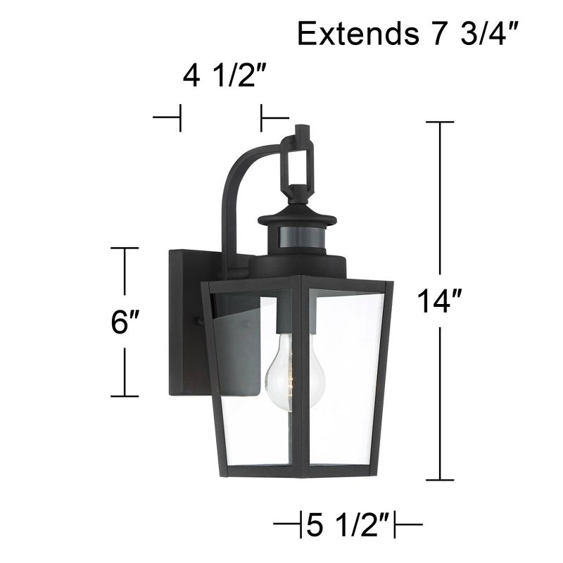 Possini Euro Design Ackerly Modern Outdoor Wall Light Fixture Textured Black Dusk to Dawn Motion Sensor 14" Clear Glass for Post Exterior Barn Deck, 4 of 8
