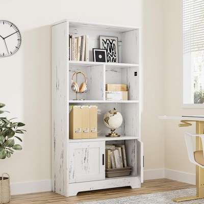 White Bookcase with Doors Modern Bookshelf