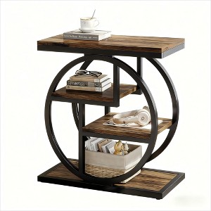 Gulches 4-Tier End Table (1PC, Rustic Brown)Industrial Narrow Side Table with Storage Shelves, Wood Sofa/Bedside Table - 1 of 3