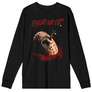 Friday The 13th Mask And Knife Men's Black Long Sleeve Shirt - 1 of 1