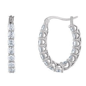White Lotus Sterling Silver Lab Created Moissanite Hoop Earrings - 1 of 2