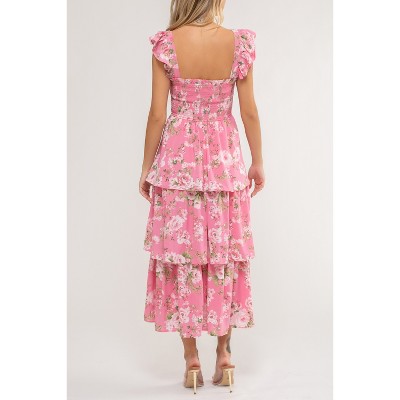 august sky women's scalloped floral lace overlay midi dress Blue Multi Scallop Cutout Floral Lace Dress – SSYS main image 1