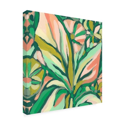 14" x 14" Green and Pink Botanical Abstract Canvas Art