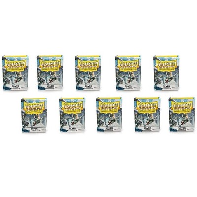 Dragon Shield 10 Packs Dragon Shield Classic Silver Standard Size 100 ct Card Sleeves Display Case