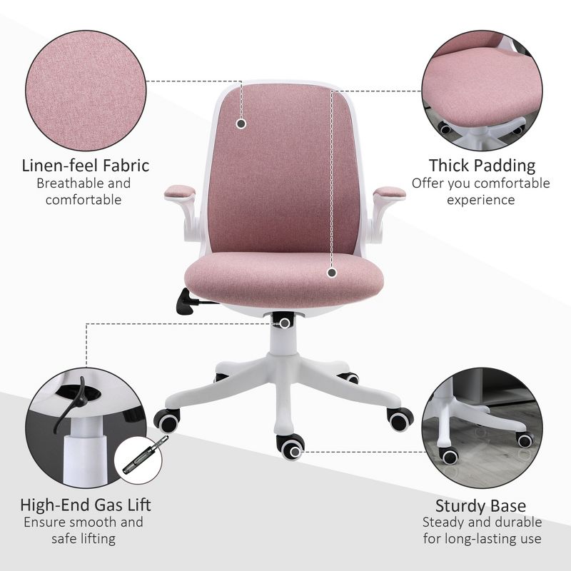Vinsetto Linen-Touch Fabric Office Desk Chair Swivel Task Chair with Adjustable Lumbar Support, Height and Flip-up Padded Arms, 5 of 8