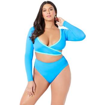 Swimsuits For All Women's Plus Size Long Sleeve Underwire Mesh
