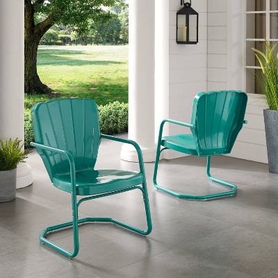 Turquoise Steel Retro Outdoor Dining Chair Set of 2