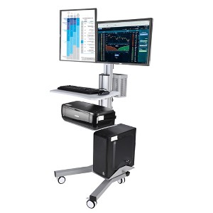 Desktop Mobile PC Cart Height Adjustable 2 Monitor Mount Computer Desk Workstation Home /Silver Opt - 1 of 4