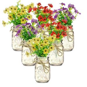 6 PCS Mason Jar Centerpiece for Table, Farmhouse Coffee Table Decor with Colorful Daisy & LED Lights, Summer Decoration For Kitchen Living Bathroom - 1 of 4