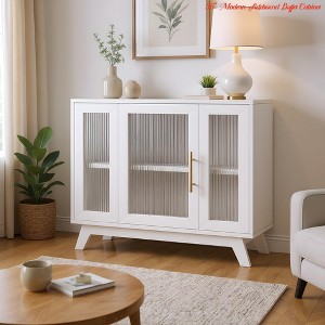 36" Modern Sideboard Buffet Cabinet w/ Storage, Wooden Storage Cabinet w/ Fluted Tempered Glass Doors & Adjustable Shelf, Coffee Bar Console Table - 1 of 4