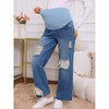 INSPIRE CHIC Women's Maternity Jeans Ripped Distressed Lace Patchwork Over the Belly Support Pregnancy Denim Pants - 3 of 4