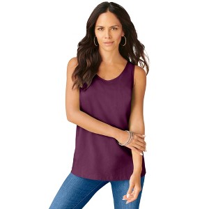 Roaman's Plus Size Cotton Scoopneck Tank Top - 1 of 4