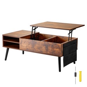 VEVOR Lift Top Coffee Table, 39.4 in Rectangle Coffee Table with Extra Storage Pockets, Pop Up Coffee Table for Living Room, Brown - 1 of 4