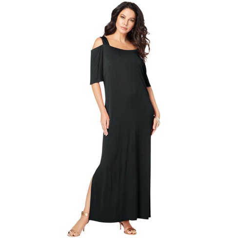 Roaman's Women's Plus Size Petite Ultrasmooth Fabric Cold-shoulder Maxi ...