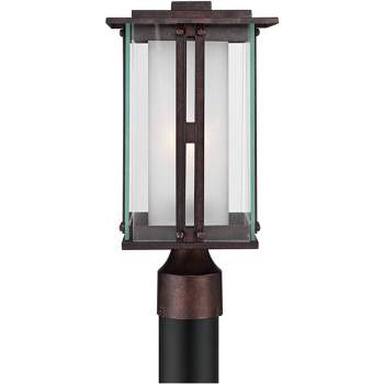Franklin Iron Works Fallbrook Modern Industrial Post Light Bronze 15 3/4" Clear Frosted Double Glass for Exterior Barn Deck House Porch Yard Patio
