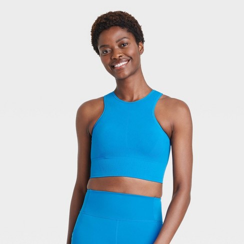 Women's Medium Support Seamless High-neck Sports Bra - All In Motion™  Sapphire Blue Xs : Target