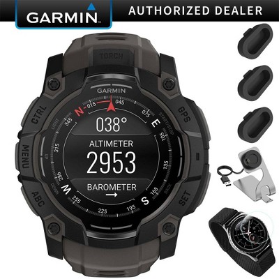 Garmin Instinct 3 - 50 mm GPS Smartwatch, AMOLED + Charging Dock + Protector Bundle