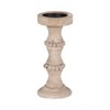 Wood Pillar Candle Holder with Decorative Beads, Antique Finish Candlestick for Home or Wedding Decor, Ivory/Beige - 3 of 4