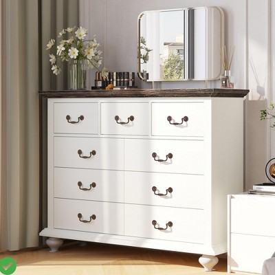 9 Drawer Dresser for Bedroom Dressers & Chests of Drawers w/ Ornately Carved Metal Handles