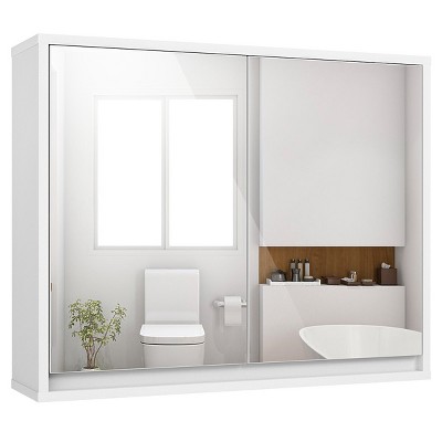 Tangkula Wall Mounted Bathroom Cabinet Medicine Cabinet Storage Organizer  With 2 Doors & Adjustable Shelf White : Target