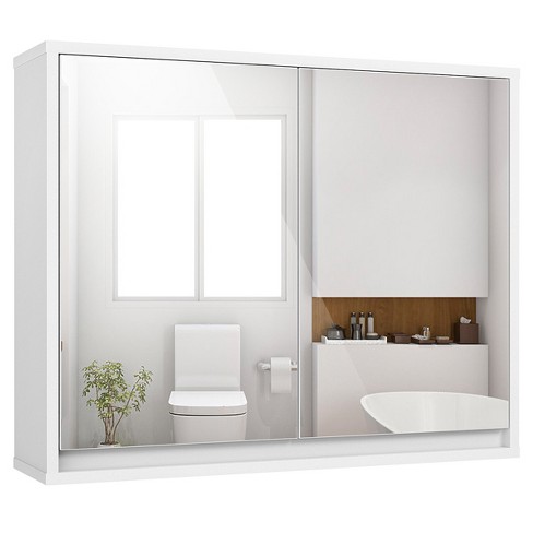 Costway Wall Mounted Bathroom Storage, Bathroom Wall Cabinet With Mirrored Door And Shelves