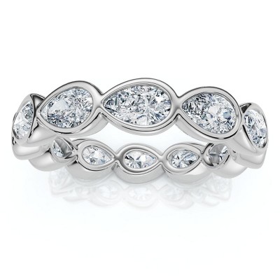 Pompeii3 2Ct Pear Shape Bezel Diamond Eternity Wedding Ring 14kGold or Platinum Lab Created