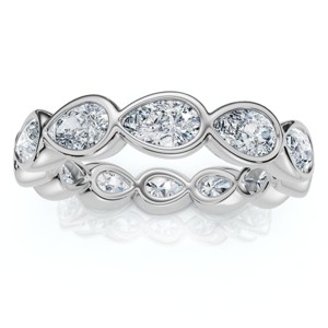 Pompeii3 2Ct Pear Shape Bezel Diamond Eternity Wedding Ring 14kGold or Platinum Lab Created - 1 of 4