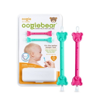 oogiebear Dual Nasal Booger and Ear Wax Remover for Newborns, Infants and Toddlers, Aspirator Alternative - Raspberry/Seafoam - 2pk