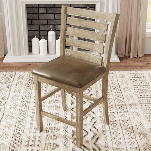 DOMETOUR Set of 2 Dining Counter Height Chairs Modern Farmhouse Rustic Look Distressed Design Ladderback Solid Wood - 1 of 4