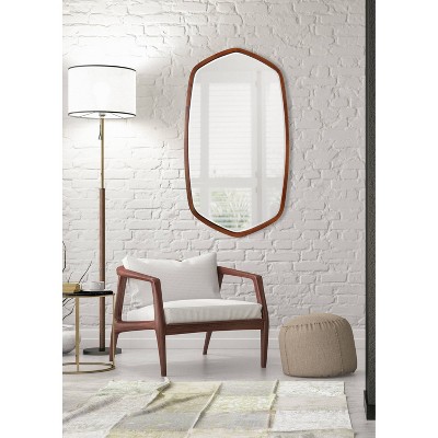 Walnut Brown Hexagon Wood Frame Wall Mirror