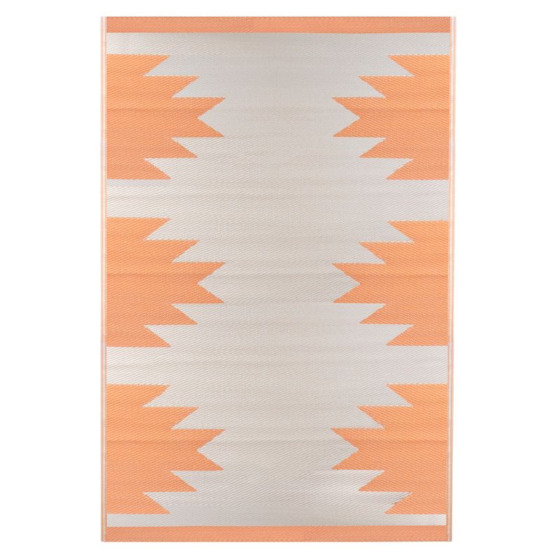 Northlight 4' x 6' Orange and Beige Aztec Print Rectangular Outdoor Area Rug, 1 of 5