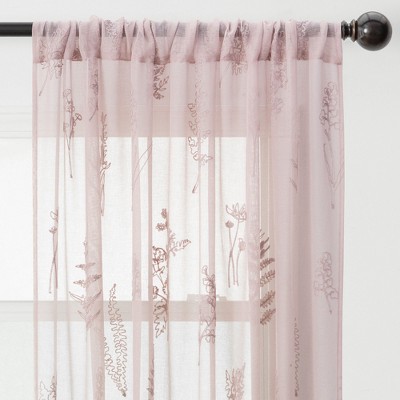 Rose Dust Sheer Floral Embroidered Window Curtain Panels, 52 x 108 Inches