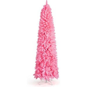 VINGLI 7.5ft Pink Pencil Christmas Tree, 1075 Tips, Metal Stand, Slim for Home Office Party Decor - 1 of 4