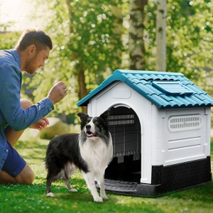 Plastic Portable Dog House, Weatherproof Outdoor/Indoor Pet Shelter ¨C Medium (20¨C50 lbs), Blue, 30" H x 23.6" W x 28.3" D - 1 of 4
