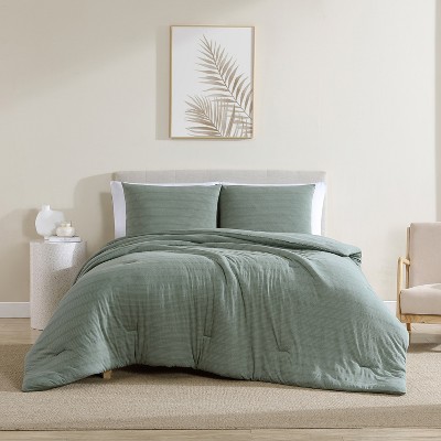 Twin Green Microfiber Reversible Comforter Set