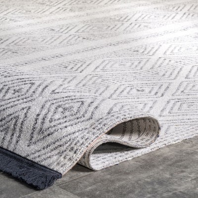 Gray and White Striped Synthetic 4' x 6' Reversible Area Rug