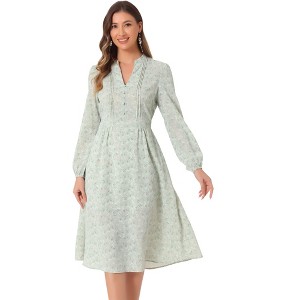 INSPIRE CHIC Women's Floral Print Long Sleeve Back Tie Flowy Midi Boho Dress - 1 of 4