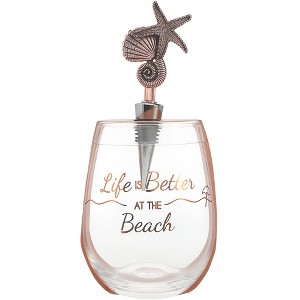 Pavilion Gift Company - Beach - Bottle Stopper and 20 oz Stemless Gift Set - Drinkware - 1 of 4