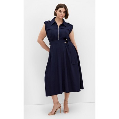 Women's Plus Size Utility Midi Dress - navy | CITY CHIC