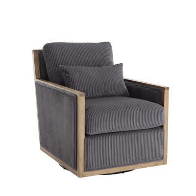 GDFStudio Tim Modern Corduroy Upholstered 360° Swivel Accent Chair with Two Pillows