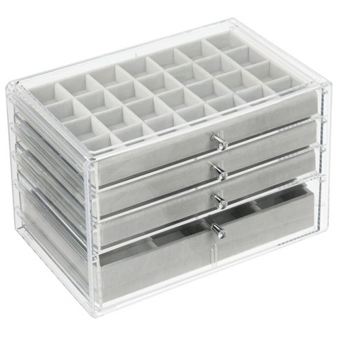 Mdesign Plastic Jewelry Box 4 Removable Storage Organizer Trays Clear Gray Target