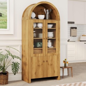Kitchen Pantry Cabinet,Wood Arched Cupboard Storage Cabinet with 4 Doors,Hidden Drawer and Adjustable Shelves - 1 of 4